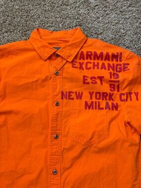 Armani Exchange Orange Button-Up Shirt with Red Chest Print